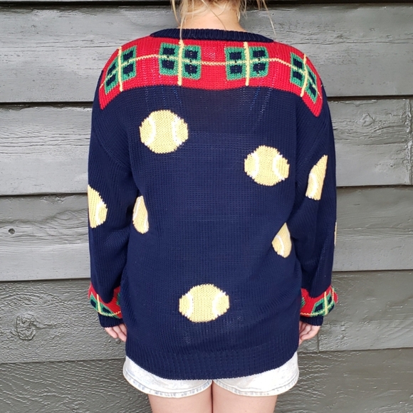 Vintage TENNIS V-neck Chunky Knit Pullover Sweater - Picture 10 of 10